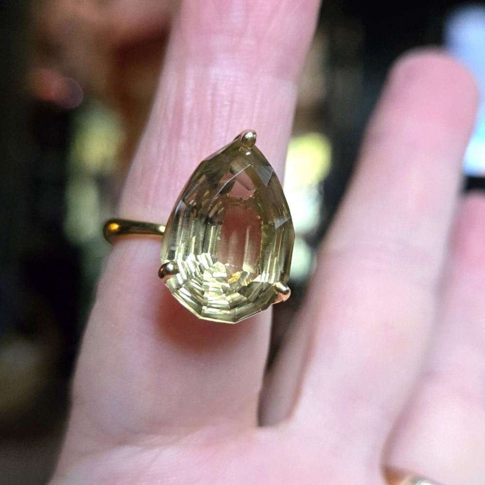 Lemon Quartz/citrine 12k sterling & gold ring sz7.5